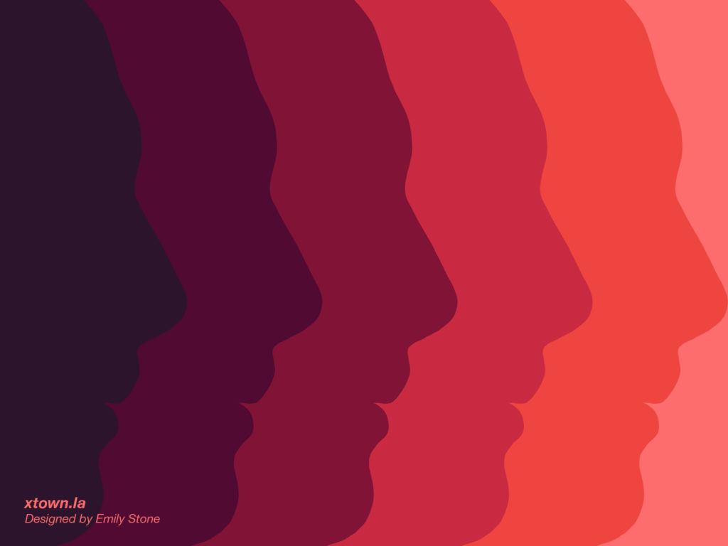 Faces in profile fading from orange on the right to dark red on the left to illustrate a story about intolerance