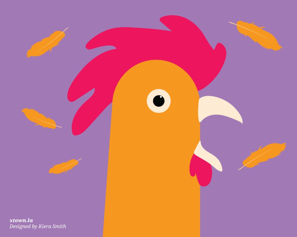 Alarmed rooster illustration