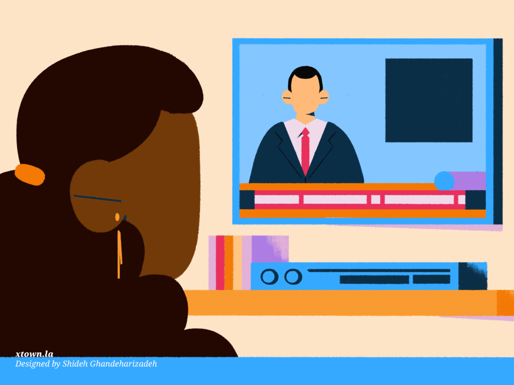 Illustration of woman watching news