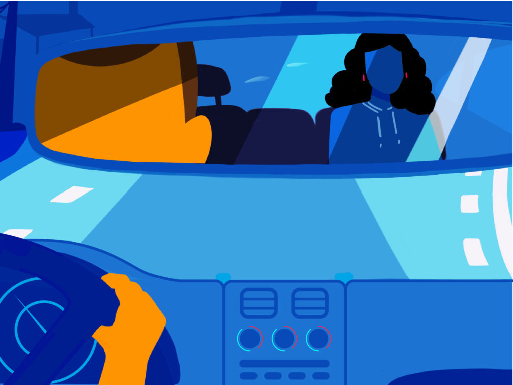 Illustration of a rideshare driver with a passenger
