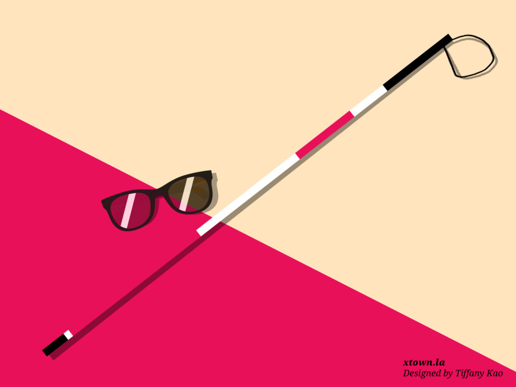 Illustration of a cane and dark glasses
