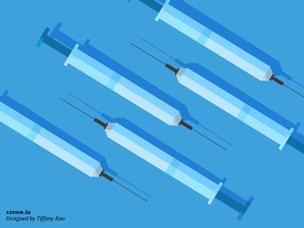Illustration of needles with a blue background