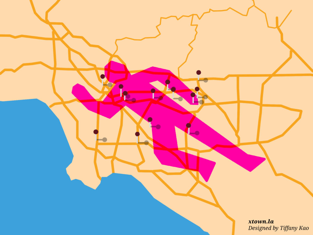 Illustration of a body outline spread across the map of L.A.