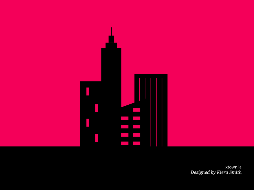 Illustration of cityscape with red background