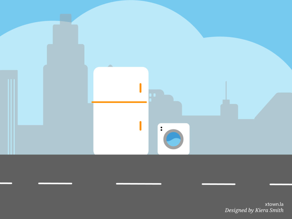 Illustration of big appliances on the street