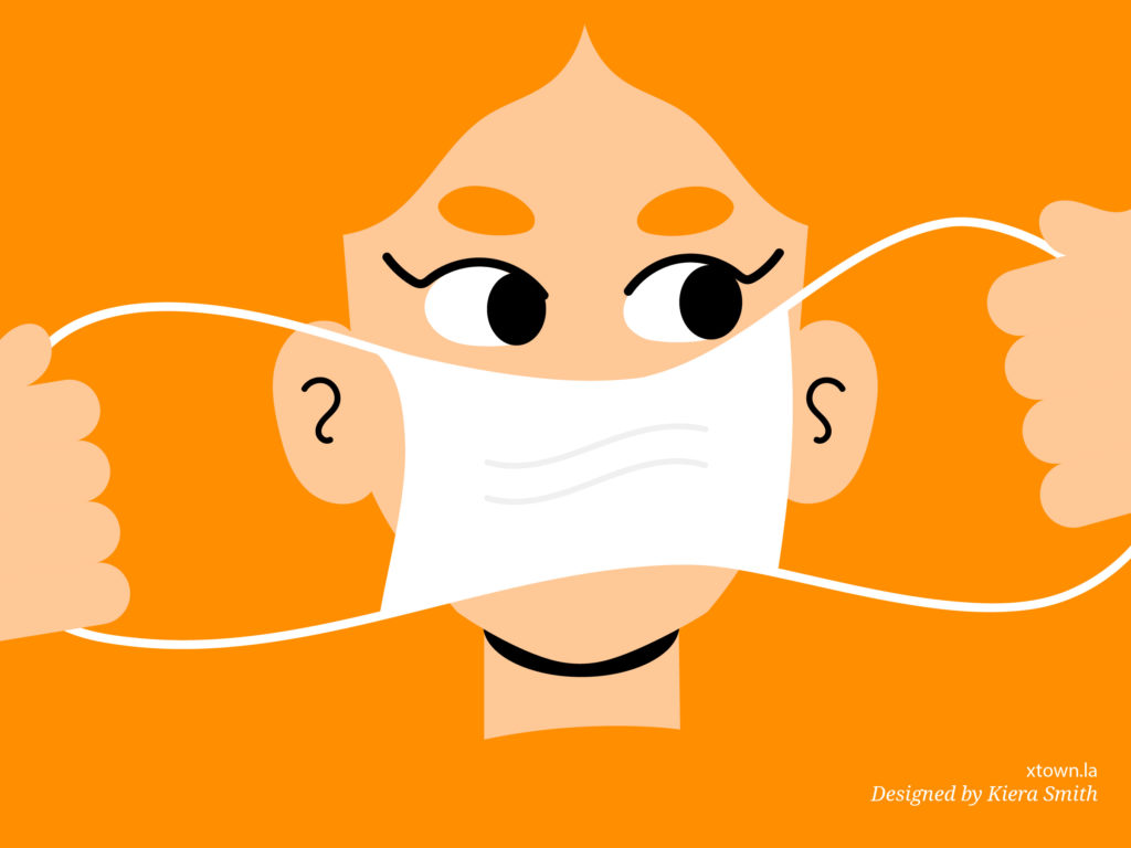 Illustration of a girl with a mask and orange background