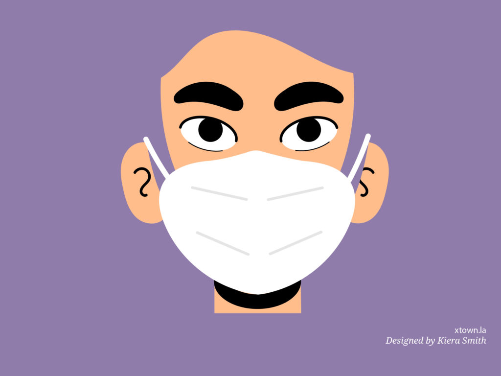 Illustration of a person with a mask, purple background