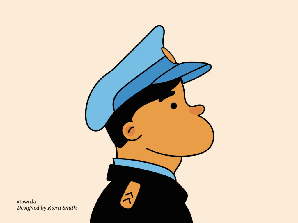 Illustration of a cop with a hat, side view