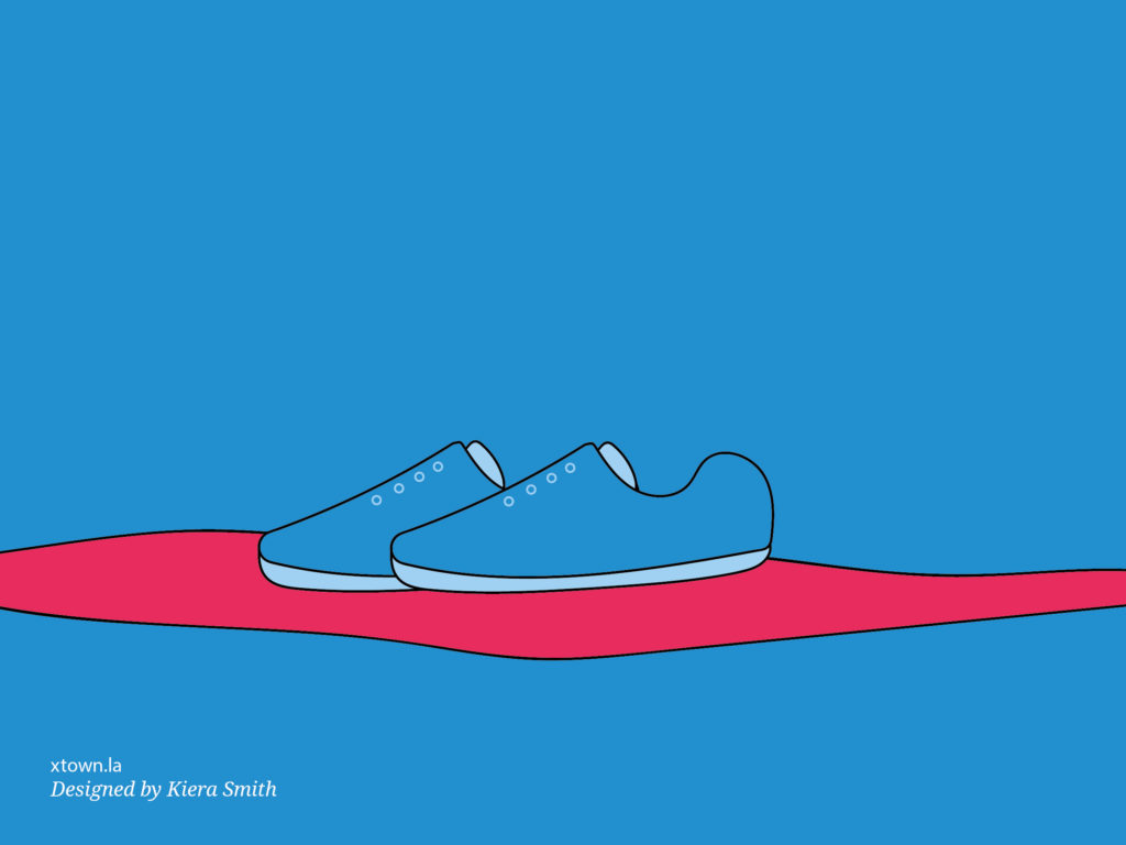 Illustration of blue shoes on the street