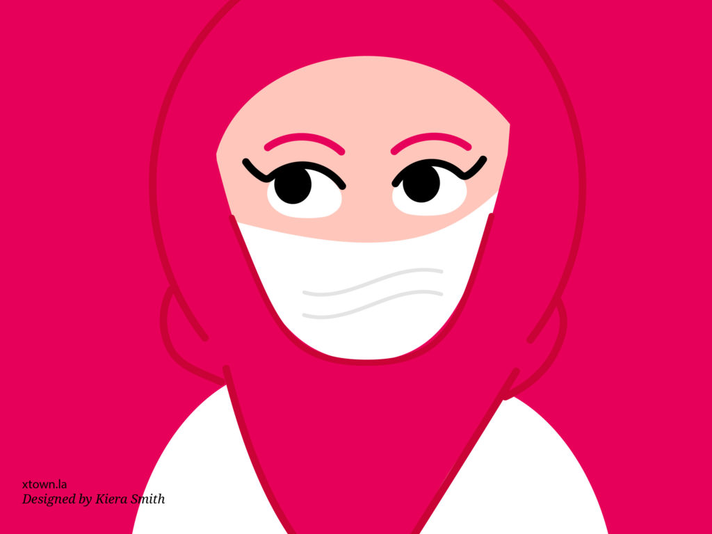 Illustration of a masked girl in red