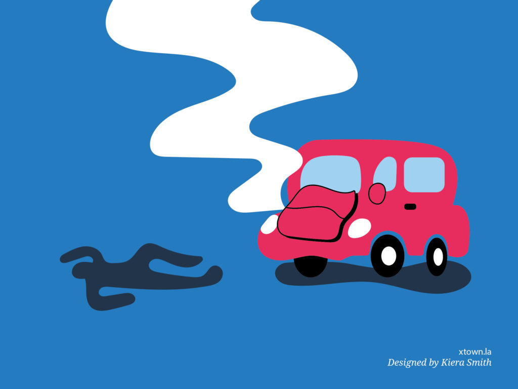Illustration of a body on ground after being hit by a car