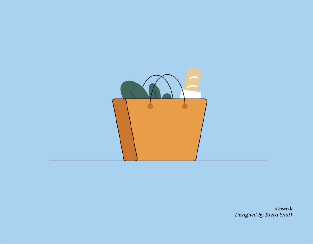 Illustration of a handbag with items sticking out