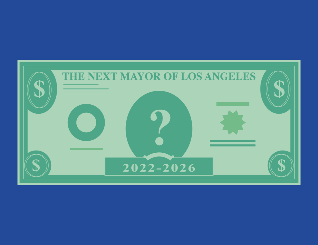 Blue illustration of a dollar hinting at the next mayor