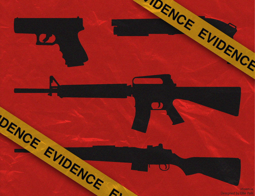 Illustrations of seized guns with red background