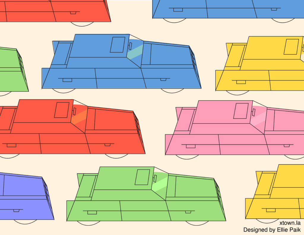 Illustration of colorful, futuristic cars