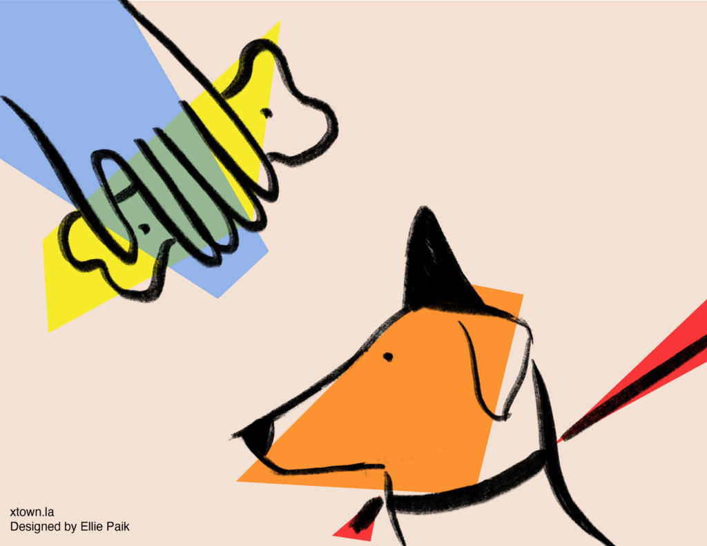 Illustration of a dog waiting for a bone
