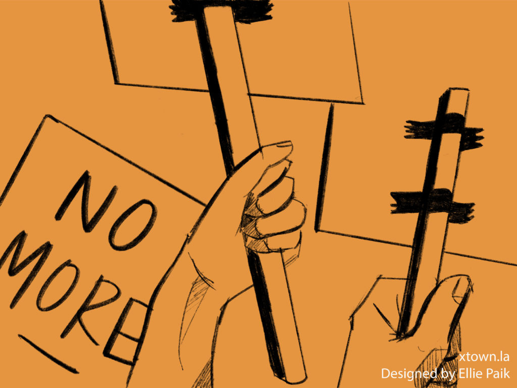 Illustration of a protest against rise in hate crimes