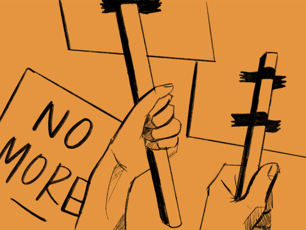 Illustration of a protest against rise in hate crimes