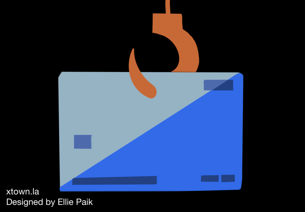 Image of a credit card with a crane hook in the middle