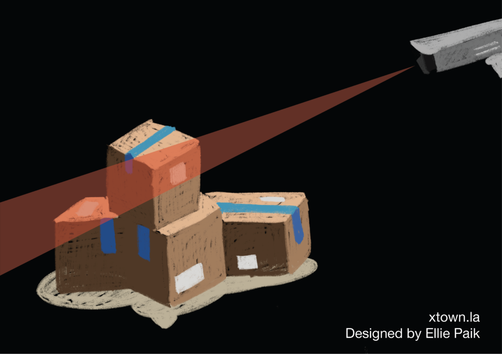 Illustration of packages and a video camera