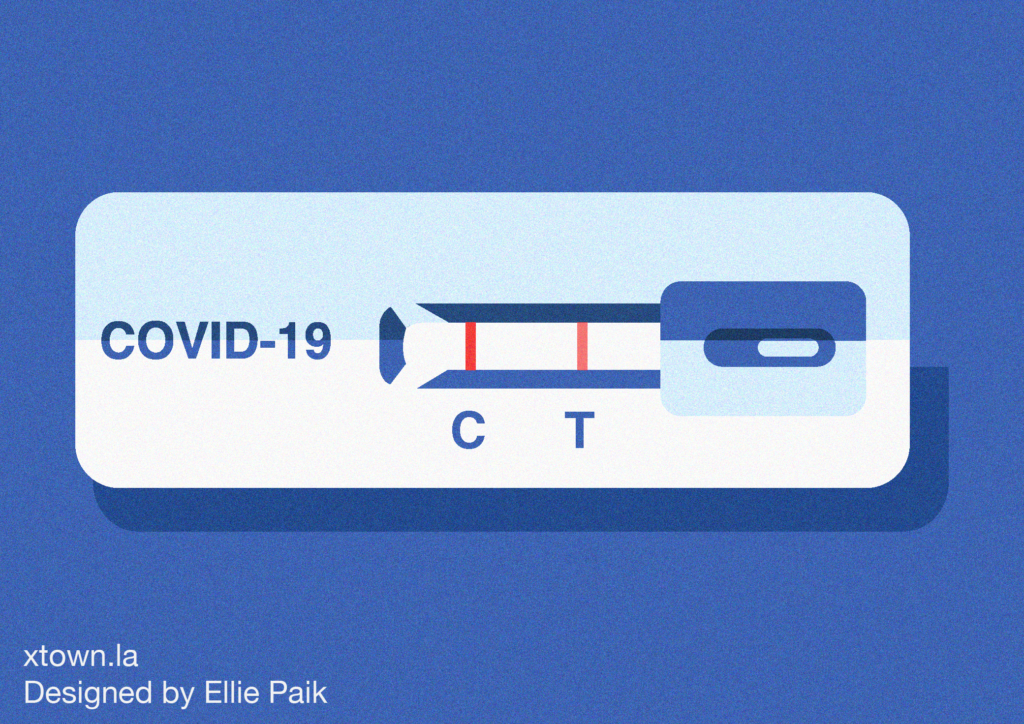 Illustration of a positive COVID test with a blue background