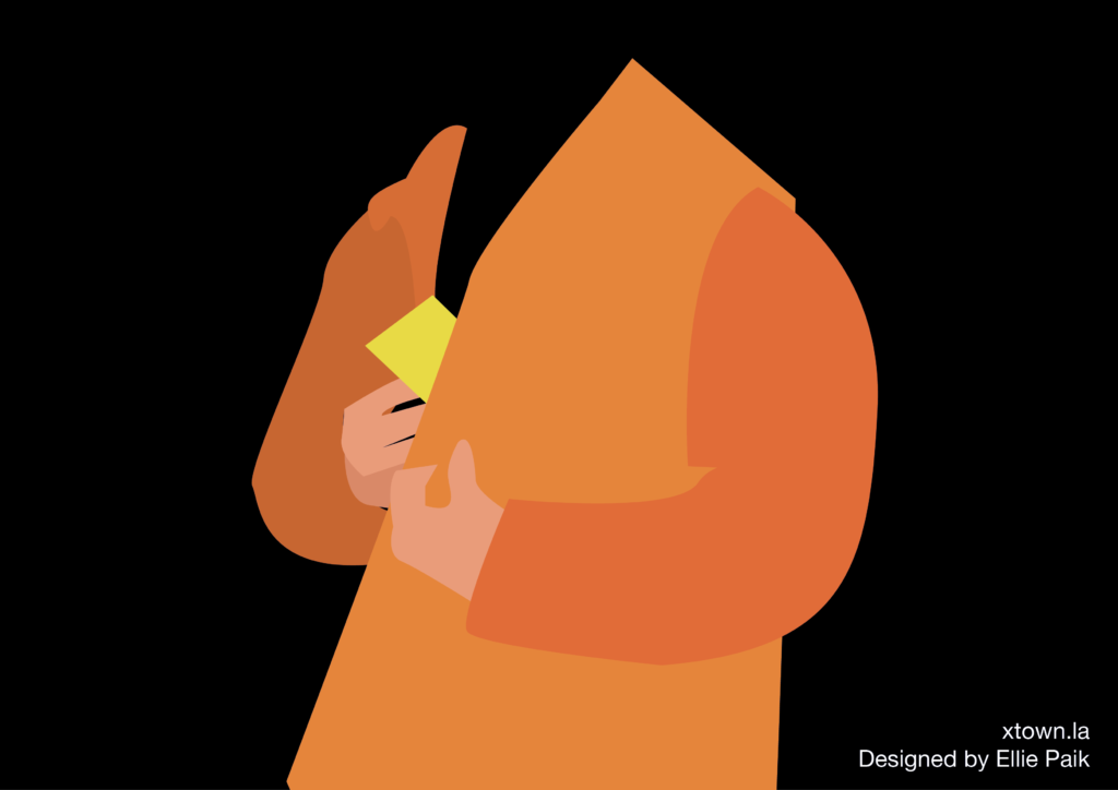 Illustration of someone stealing something and putting it in an orange coat
