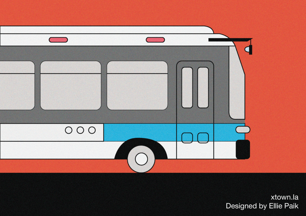 Illustration of a big bus with a red background.