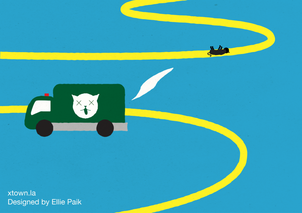 Illustration of a truck coming to pick up a dead cat